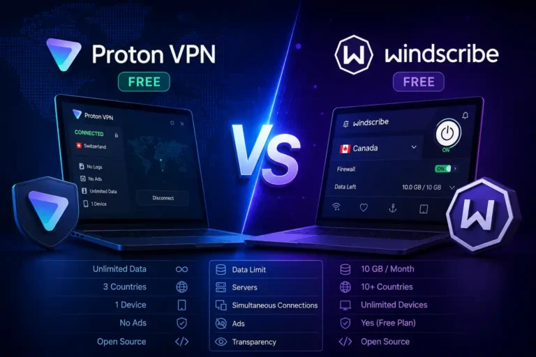 بهترین فیلترشکن رایگان ۲۰۲۶؛ مقایسه واقعی Proton VPN Free و Windscribe Free